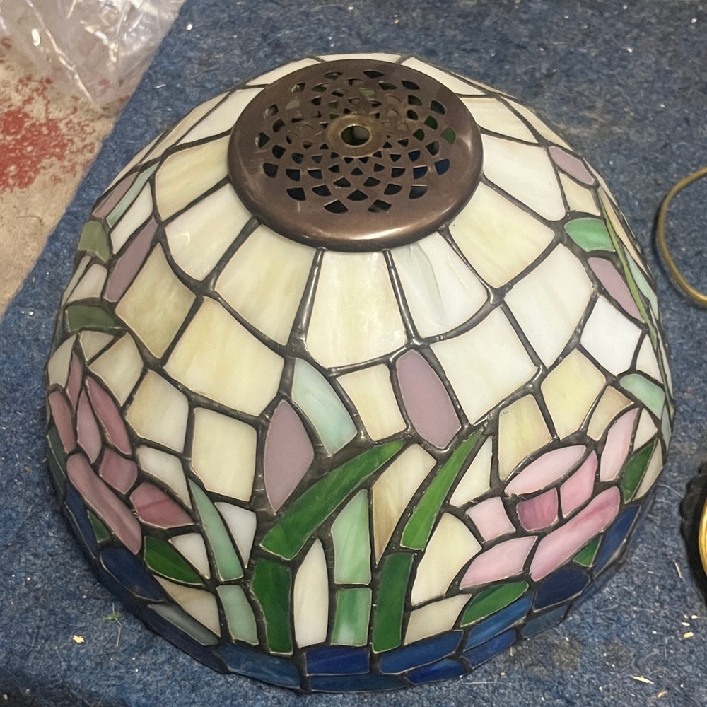 Dale Tiffany Stained Glass Lamp Shade with Pink and Green Accents - Picture 1 of 14